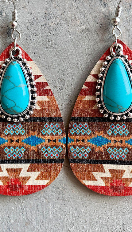 Modish Rustic Chic Turquoise Teardrop Wooden Earrings - Style A / One Size - Modish