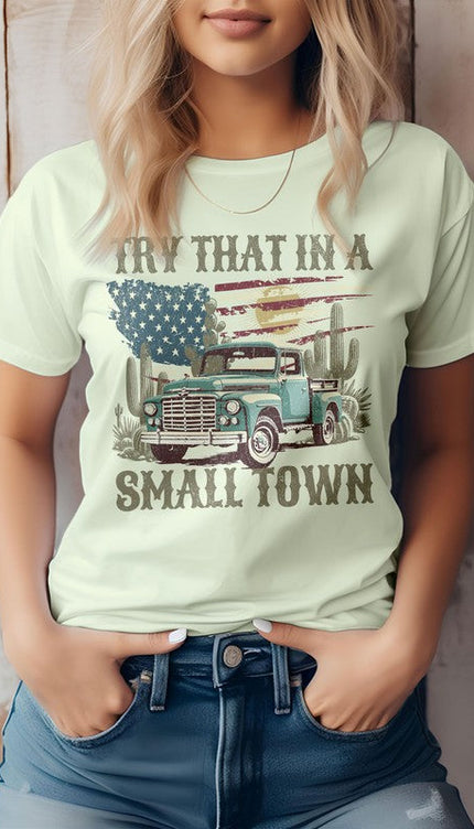 Modish Try That in a Small Town Graphic T-Shirt - Citron / S