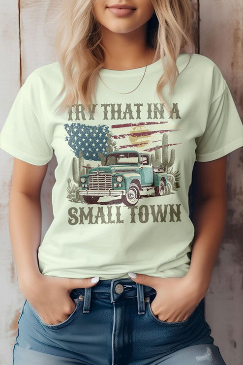 Modish Try That in a Small Town Graphic T-Shirt - Citron / S