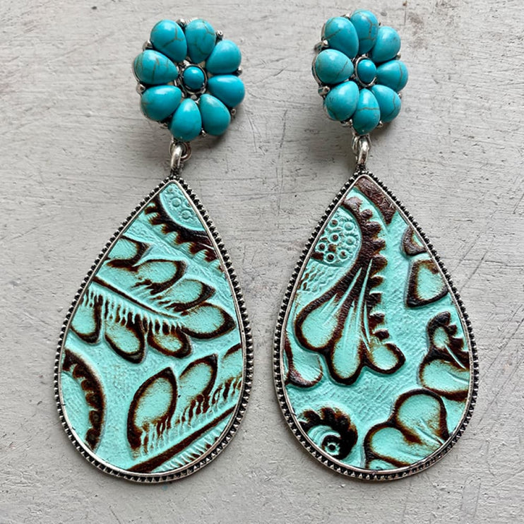 Modish Turquoise Flower Teardrop Earrings - Aqua / One Size - Modish
