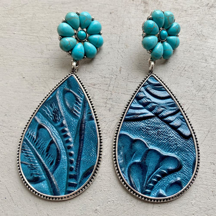Modish Turquoise Flower Teardrop Earrings - Sky Blue / One Size - Modish