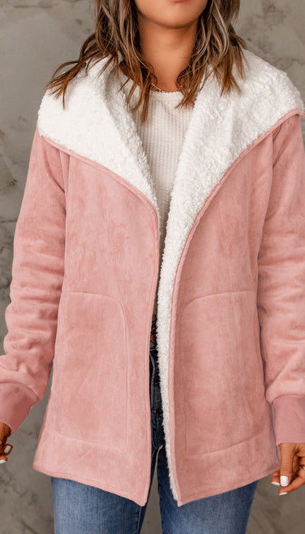 Open Front Long Sleeve Sherpa Jacket - Blush Pink / S