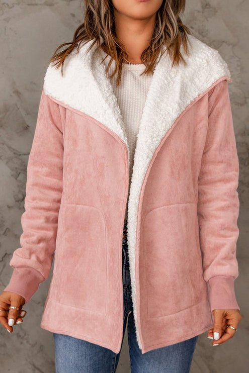 Open Front Long Sleeve Sherpa Jacket - Blush Pink / S