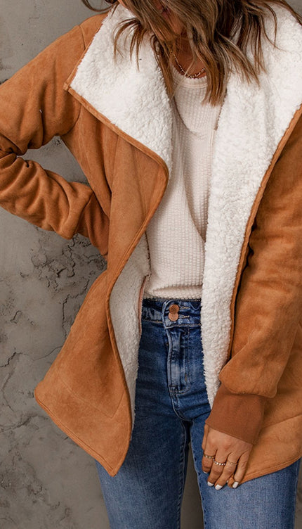 Open Front Long Sleeve Sherpa Jacket - Caramel / S