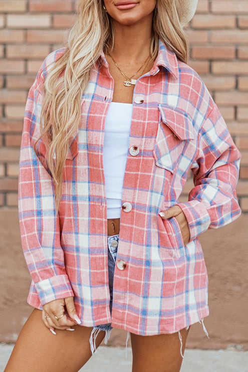 Plaid Button Up Long Sleeve Shacket - Plaid / S