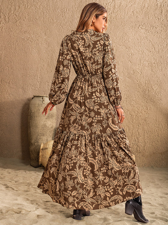 Print Long Sleeve Maxi Dress