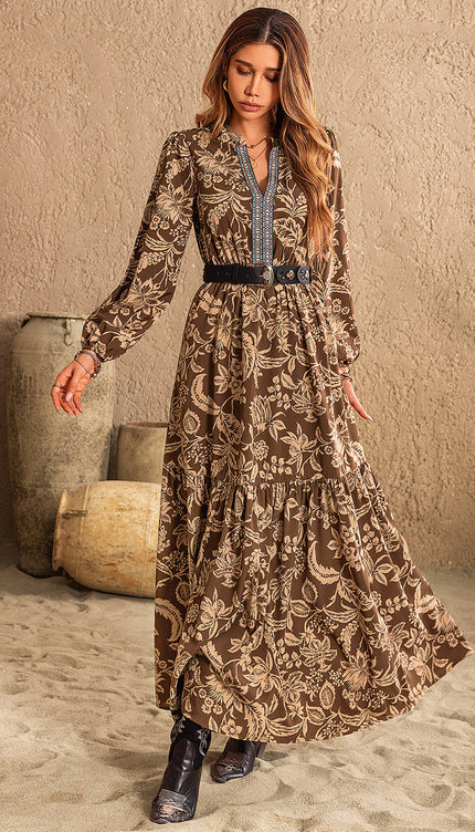 Print Long Sleeve Maxi Dress
