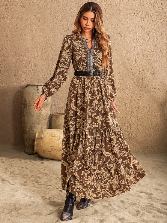 Print Long Sleeve Maxi Dress