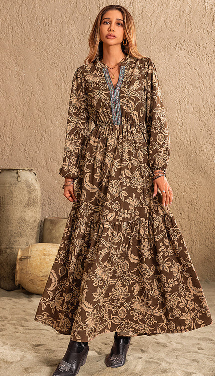 Print Long Sleeve Maxi Dress