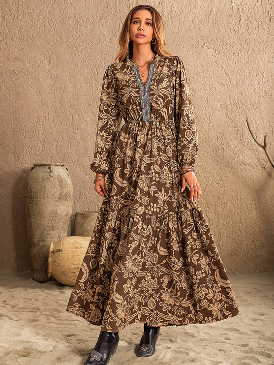Print Long Sleeve Maxi Dress