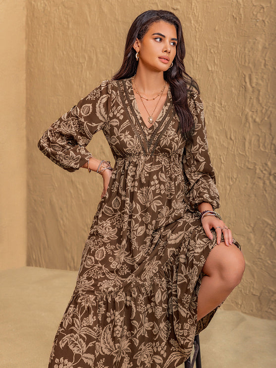 Print Long Sleeve Midi Dress