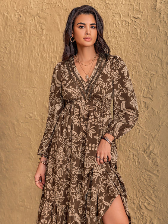 Print Long Sleeve Midi Dress