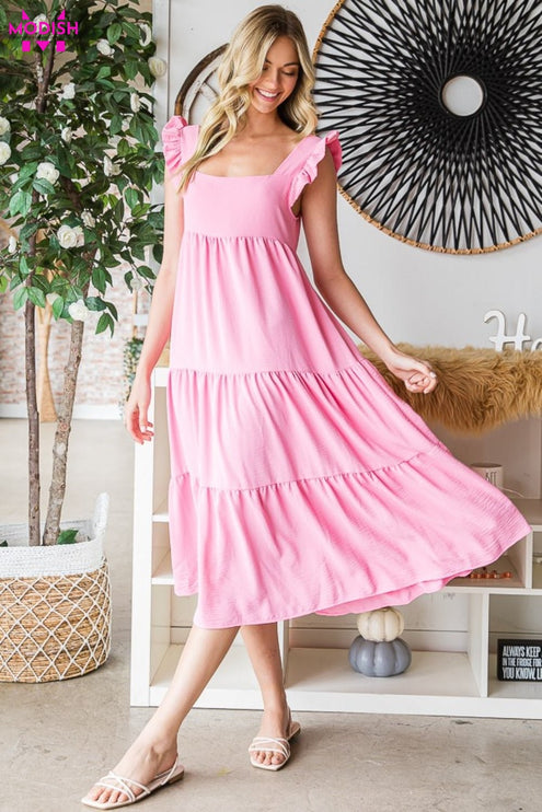 Reborn J Ruffled Sleeveless Tiered Midi Dress-Modish