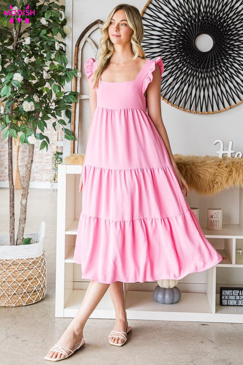 Reborn J Ruffled Sleeveless Tiered Midi Dress-Modish