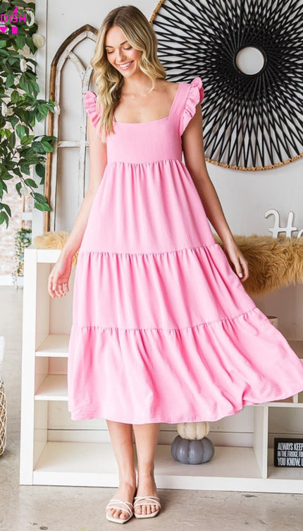 Reborn J Ruffled Sleeveless Tiered Midi Dress-Modish