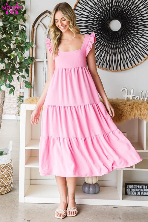 Reborn J Ruffled Sleeveless Tiered Midi Dress-Modish