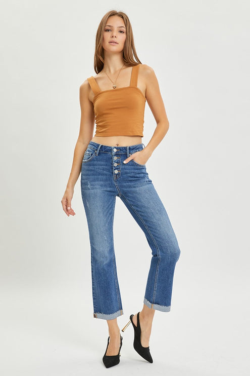 RISEN Full Size Button Fly Cropped Bootcut Jeans - RISEN