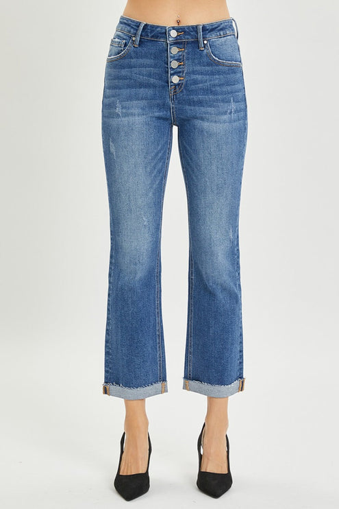 RISEN Full Size Button Fly Cropped Bootcut Jeans - RISEN