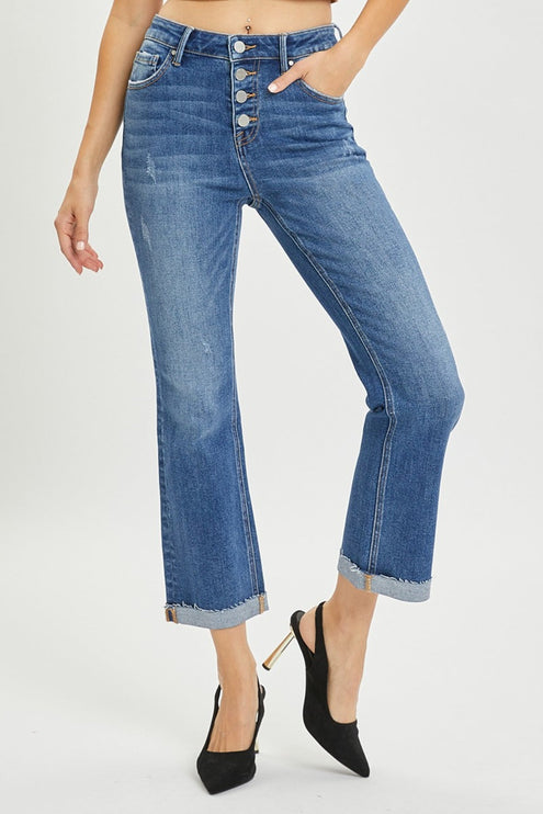 RISEN Full Size Button Fly Cropped Bootcut Jeans - RISEN