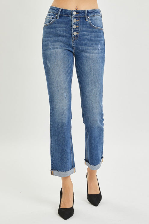 RISEN Full Size Button Fly Cropped Bootcut Jeans - RISEN