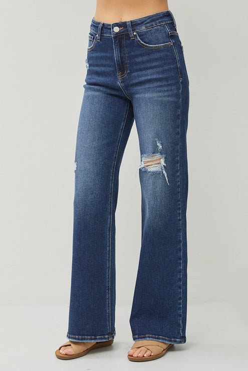 RISEN Full Size High Rise Distressed Wide Leg Jeans - RISEN