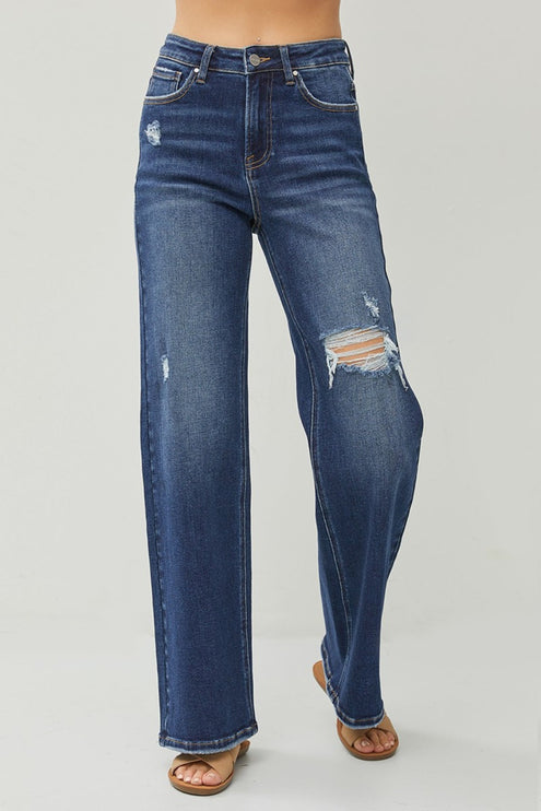 RISEN Full Size High Rise Distressed Wide Leg Jeans - RISEN
