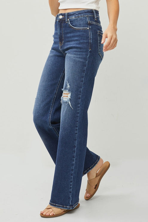 RISEN Full Size High Rise Distressed Wide Leg Jeans - RISEN