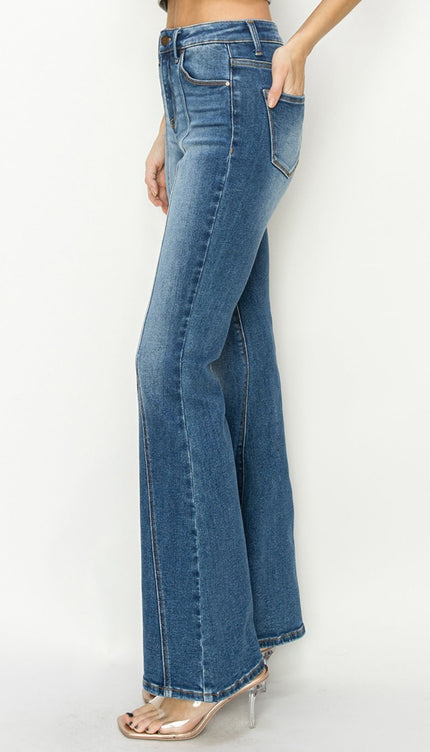 RISEN Full Size High Rise Front Seam Detailed Flare Jeans - RISEN