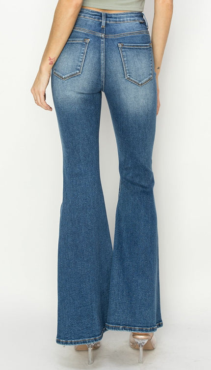 RISEN Full Size High Rise Front Seam Detailed Flare Jeans - RISEN