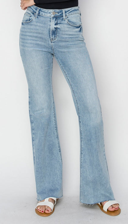 RISEN Full Size High Rise Raw Cut Hem Bootcut Jeans - RISEN