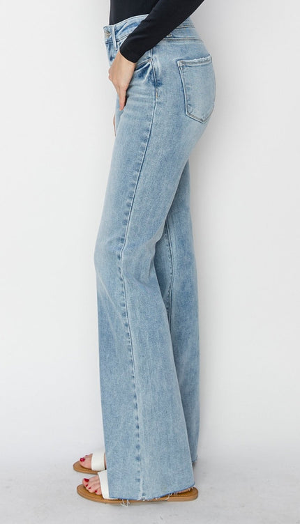 RISEN Full Size High Rise Raw Cut Hem Bootcut Jeans - RISEN