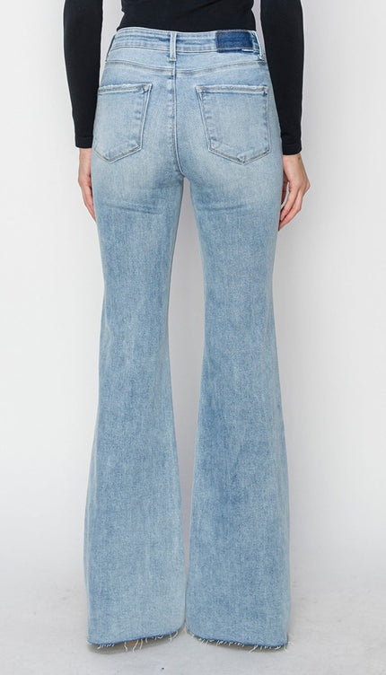 RISEN Full Size High Rise Raw Cut Hem Bootcut Jeans - RISEN