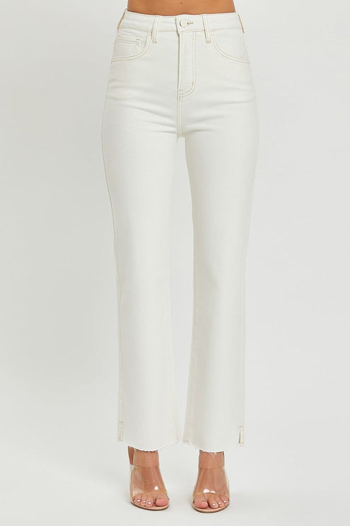 RISEN Full Size High Rise Tummy Control Straight Jeans - Cream / 0(24) - RISEN