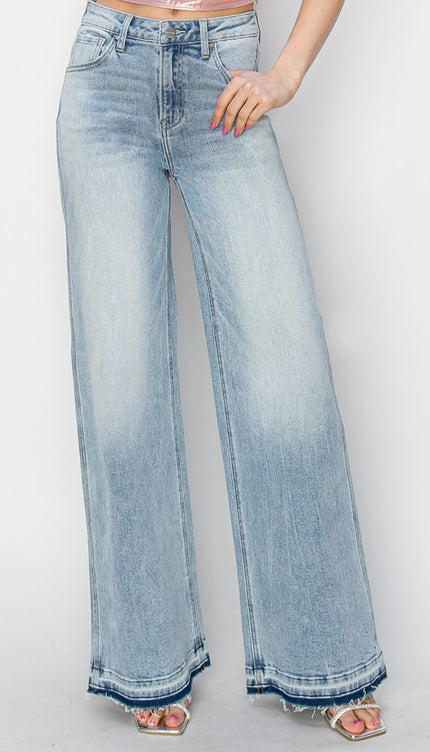 Risen Full Size High Rise Wide Leg Jeans - Light / 0(24) - RISEN
