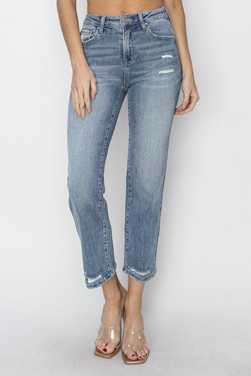 RISEN Full Size High Waist Distressed Cropped Jeans - MEDIUM / 0(24) - RISEN