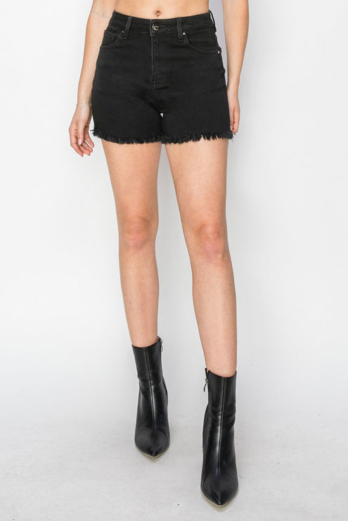 RISEN Full Size High Waist Raw Hem Denim Shorts - Modish