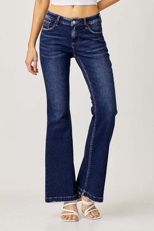 RISEN Full Size Low Rise Flare Jeans - Dark / 0(24) - RISEN