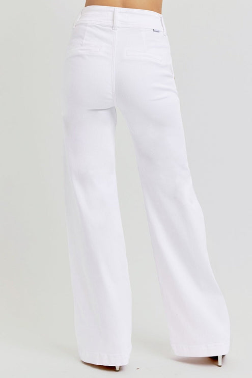 RISEN Full Size Tummy Control Double Button Wide Leg Jeans - RISEN