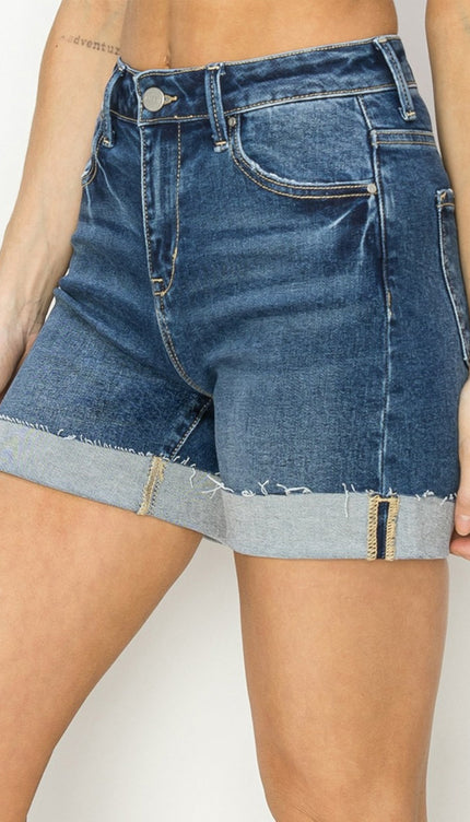 RISEN High Rise Cuffed Denim Shorts - RISEN