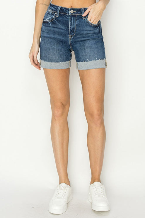 RISEN High Rise Cuffed Denim Shorts - RISEN