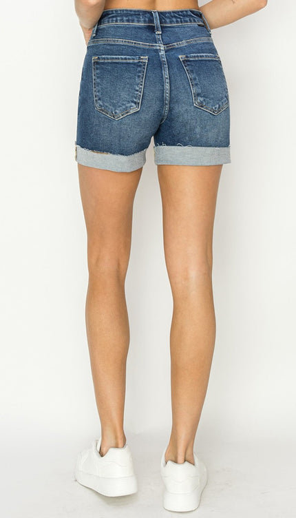 RISEN High Rise Cuffed Denim Shorts - RISEN