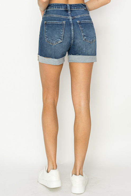 RISEN High Rise Cuffed Denim Shorts - RISEN