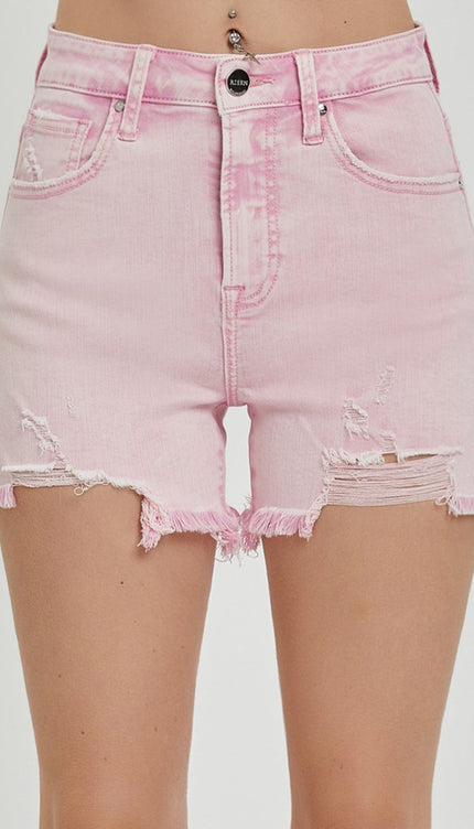 RISEN High Rise Distressed Denim Shorts-Modish