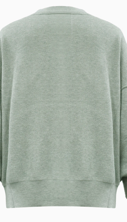 Round Neck Drop Shoulder Slit Sweater - Sweaters