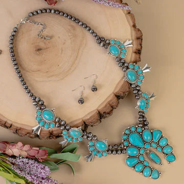 Squash Blossom Necklace Silver & Turquoise