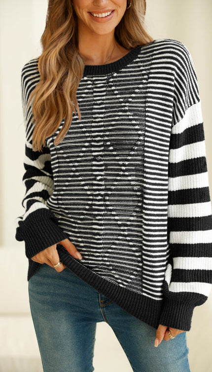 Striped Dropped Shoulder Sweater - Black / S