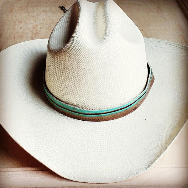 Turquoise Navajo Embossed Leather Hat Band - green / 1