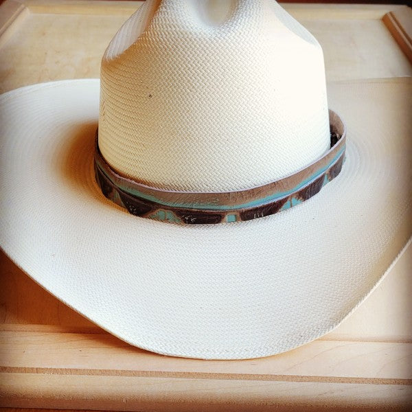 Turquoise Navajo Embossed Leather Hat Band - green / 1