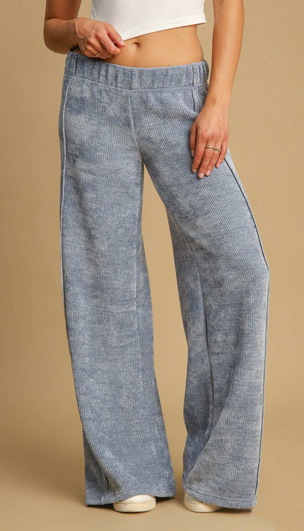 Umgee Elastic Waist Wide Leg Pants - Light Blue / S