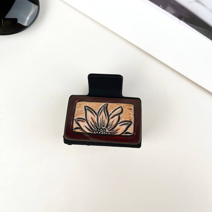 Western cowboy style leather square hair claw clip - E